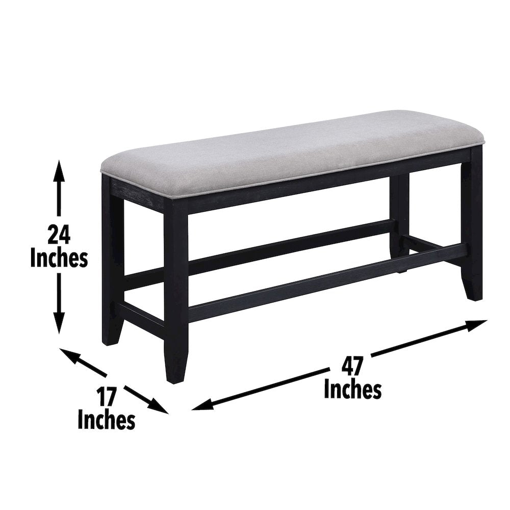 Yves Black Counter Table With Storage and 4 Grey Counter Chairs