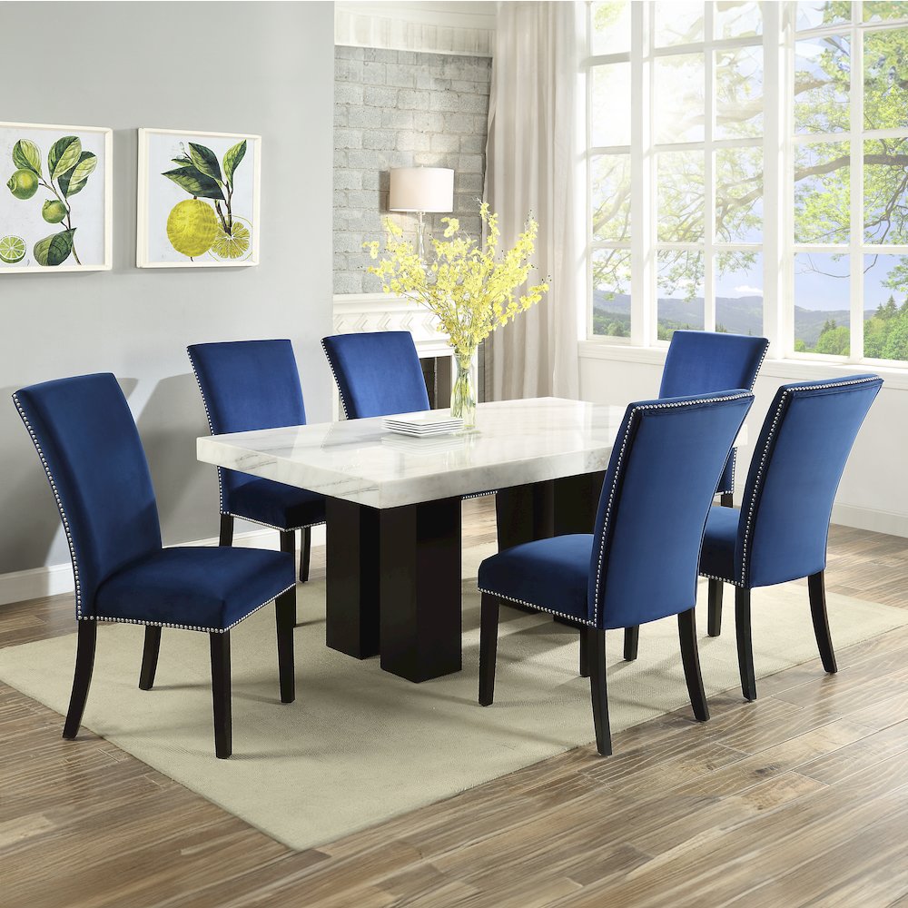 Camila 7PC Rectangle Dining Set Blue Chair