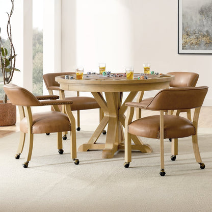 Rylie Dining Table with Game Top & 4 Captains Chairs, Natural Finish
