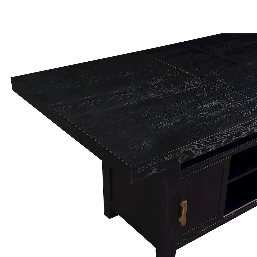 Yves Black Counter Table With Storage  Bench and 4 Grey Counter Chairs