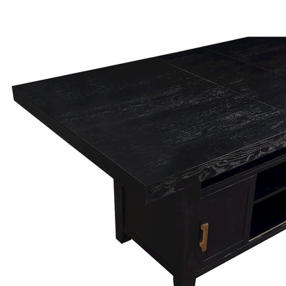 Yves Black Counter Table With Storage  Bench and 4 Grey Counter Chairs