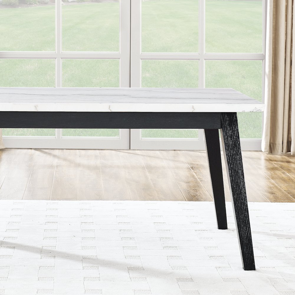 Vida 72" White Marble Dining Table, Black Finish