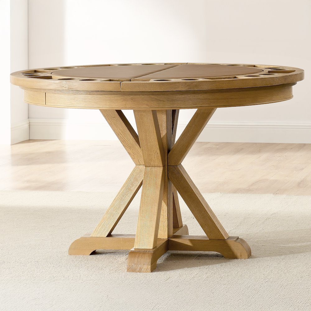 Rylie Dining Table with Game Top & 4 Captains Chairs, Natural Finish
