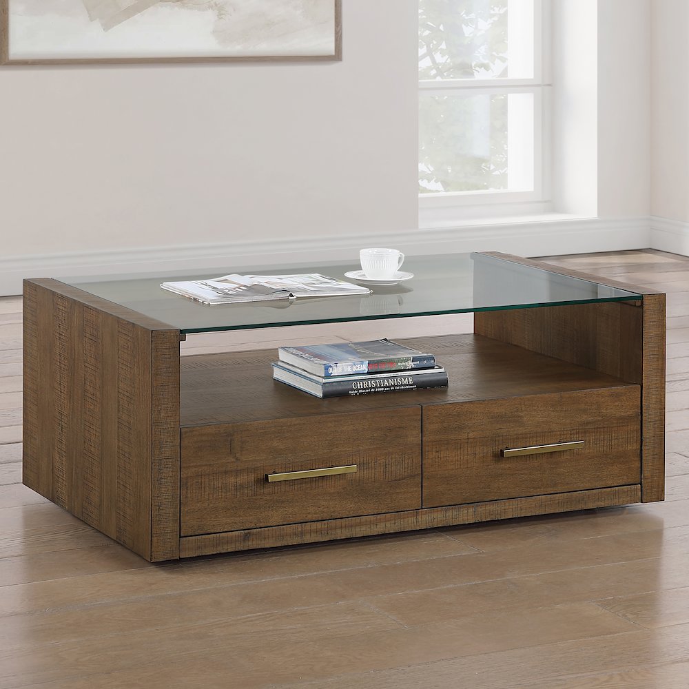 Garland Castered Glass Top Coffee Table, Toffee Finish