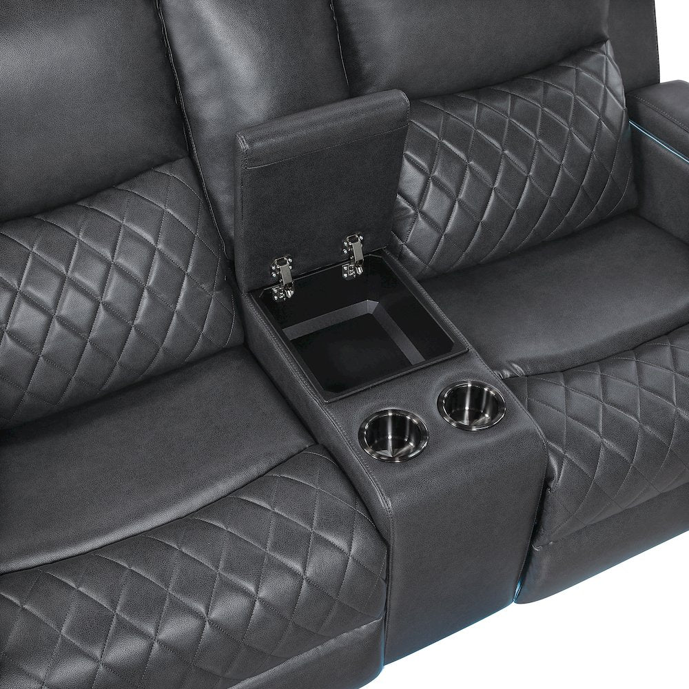 Luna Charcoal Power Console Loveseat