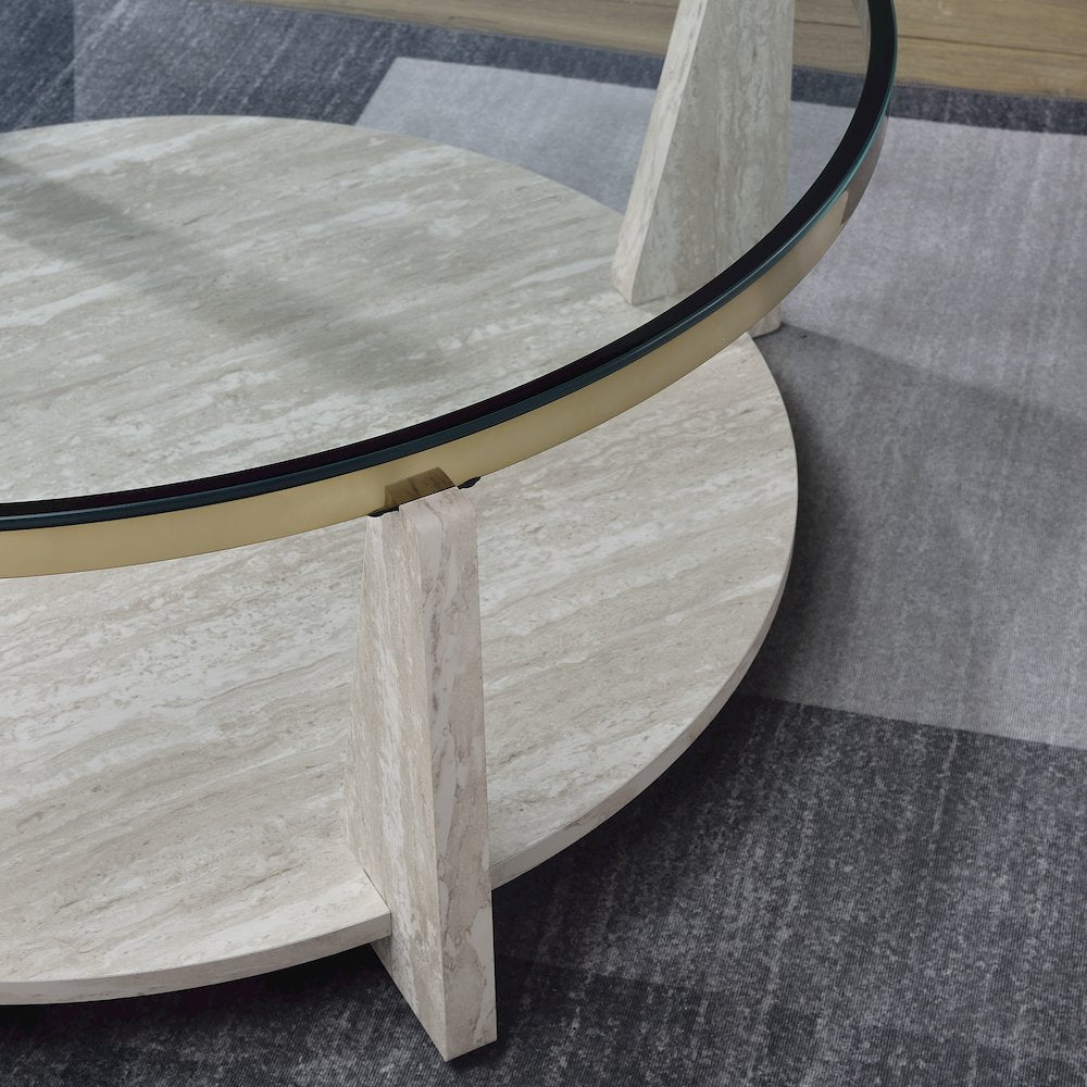 Wanda 42″ Round Glass Top Coffee Table with Casters