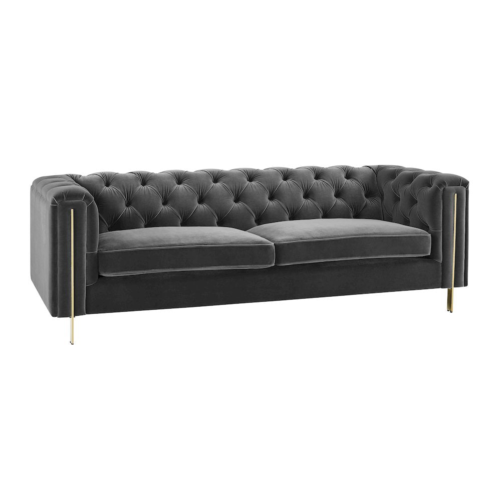 Charlene Gray Velvet Button Tufted Sofa