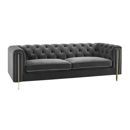 Charlene Gray Velvet Button Tufted Sofa