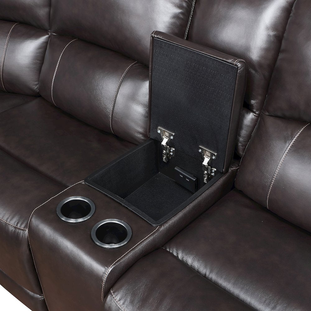 Alexandria 6-Piece Dual-Power Leather Reclining Sectiona, Chocolate