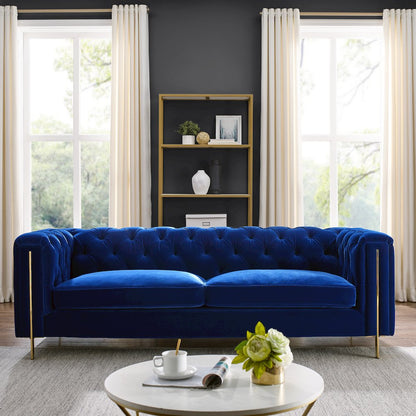 Charlene Blue Velvet Button Tufted Sofa