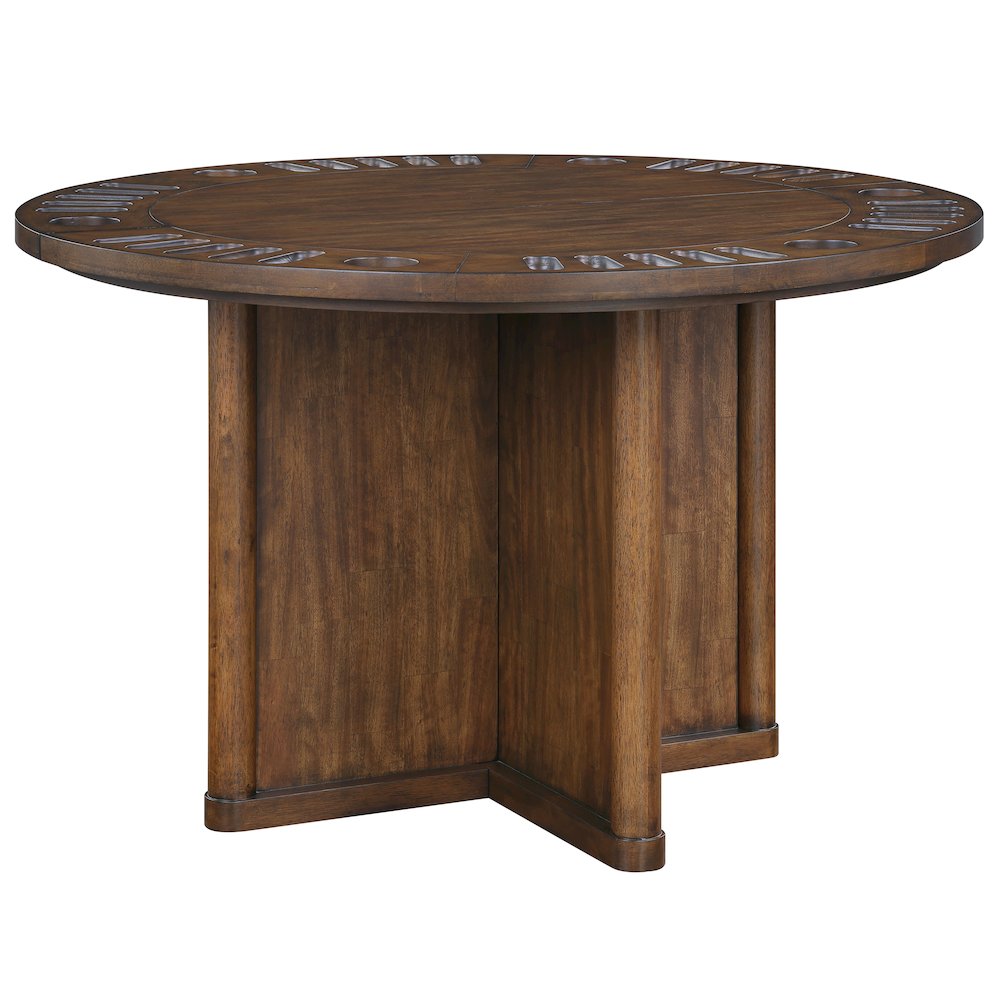 Rubberwood and Steel Kitchen Dining Table with Reversible Game Top, Brown