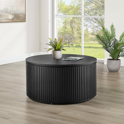 Colvin 36" Round Coffee Table with Casters, Black Finish