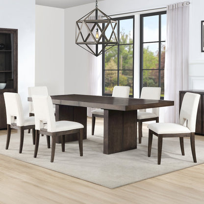 Evan 7-Piece 78-96-inch Table Set with White Linen-Look Chairs