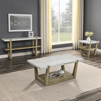 Perth White Marble 3-Piece Table Set (Cocktail, End & Sofa Table)
