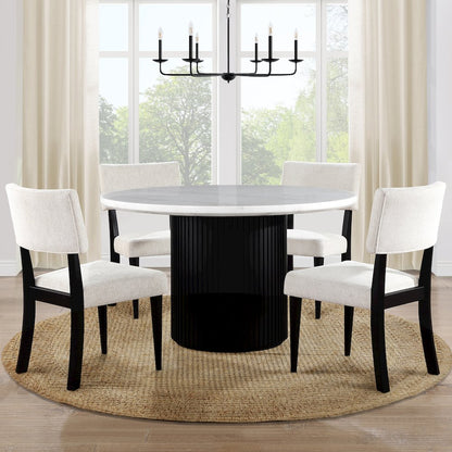 Colvin 5-Piece 52" Round White Marble Dining Set, Black