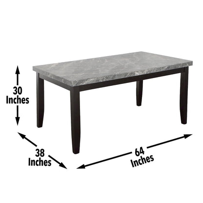 Genuine Marble Top Modern Dining Table and Upholstered Chairs 7 Piece Set, Gray