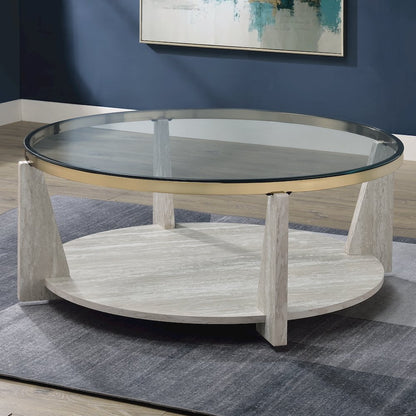 Wanda 42″ Round Glass Top Coffee Table with Casters