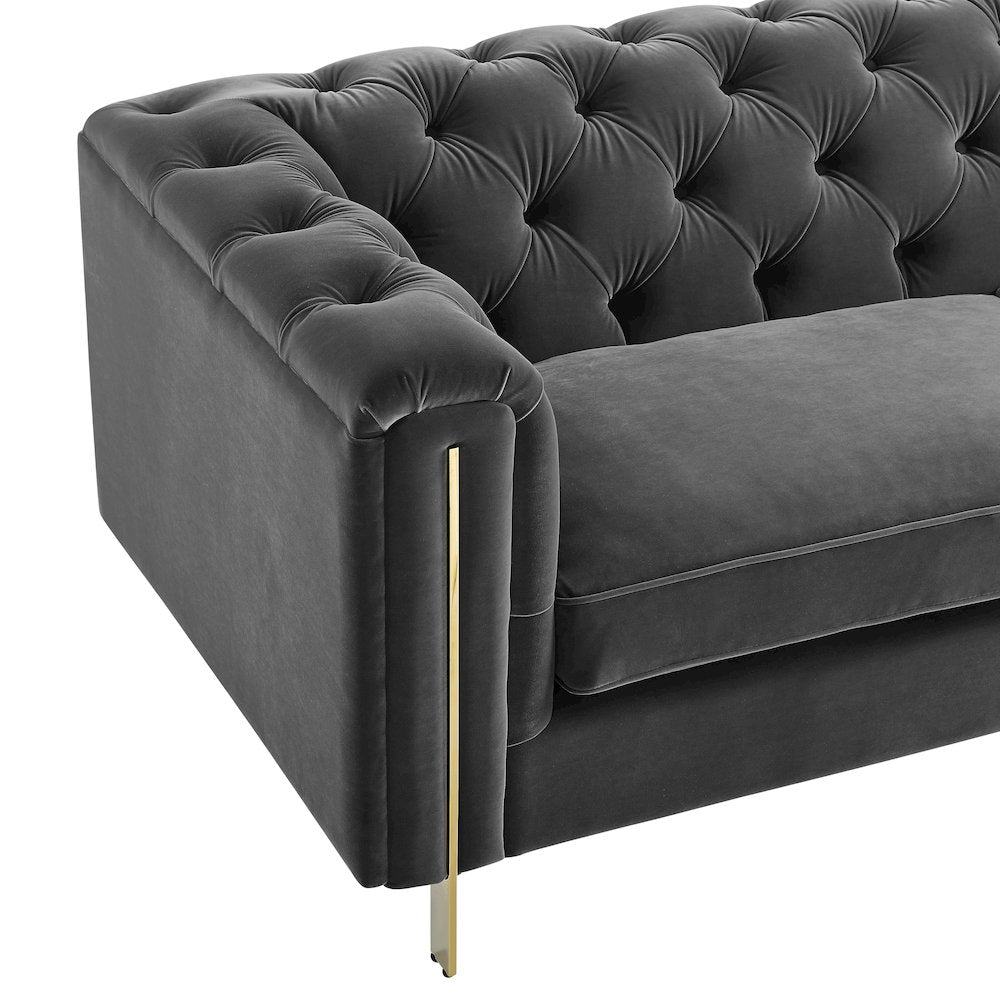 Charlene Gray Velvet Button Tufted Sofa
