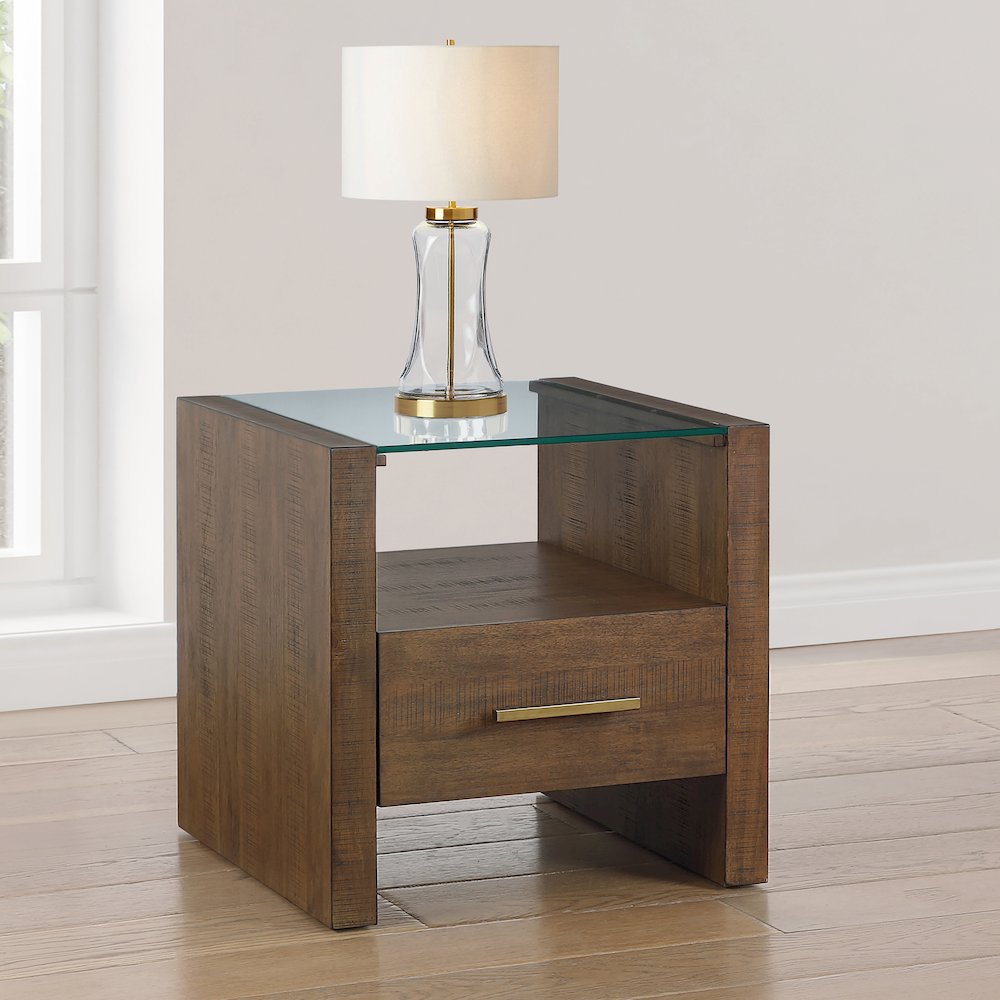Garland Glass Top End Table, Toffee Finish