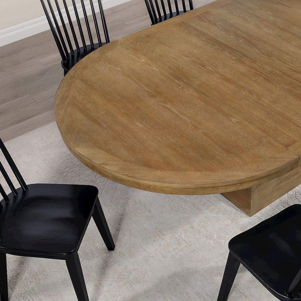 Vaughn Driftwood 7-Piece 60-96" Dining Set, 4 Vaughn Black Side Chairs