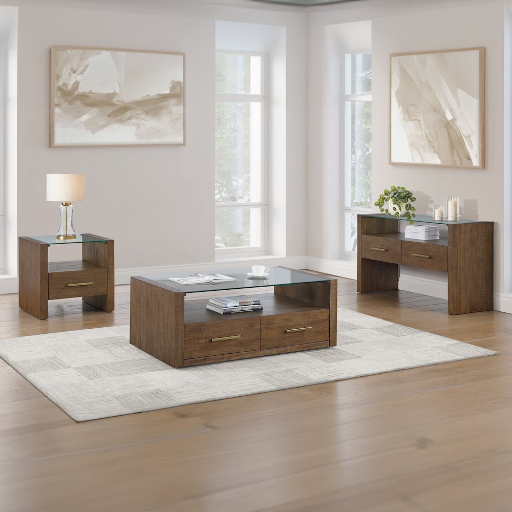 Garland Glass Top End Table, Toffee Finish