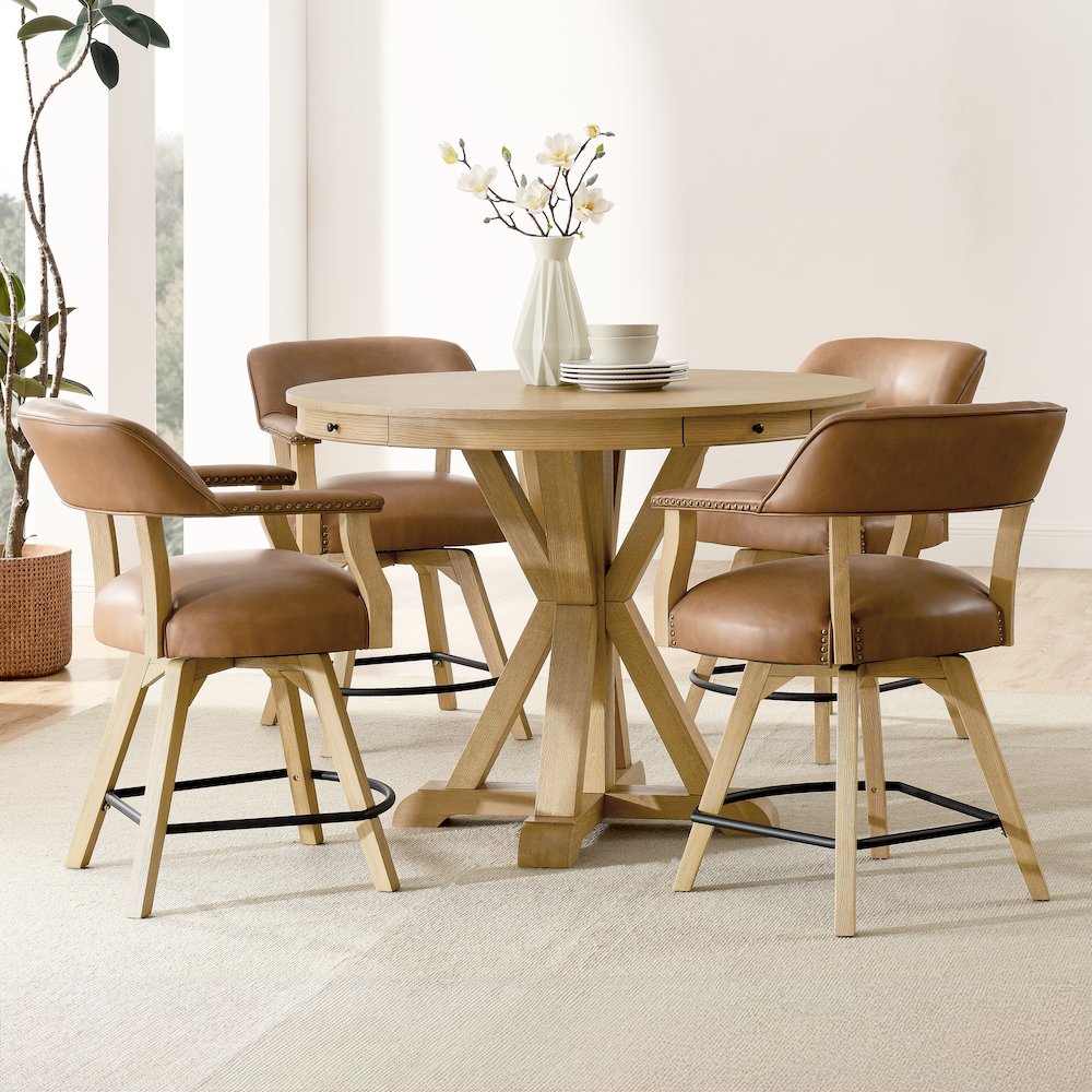 Rylie Counter Table & 4 Swivel Counter Chairs, Natural Finish