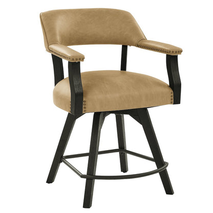 Counter Table with Game Top, 4 Counter Chairs, Black Finish, Sand Vegan Leather