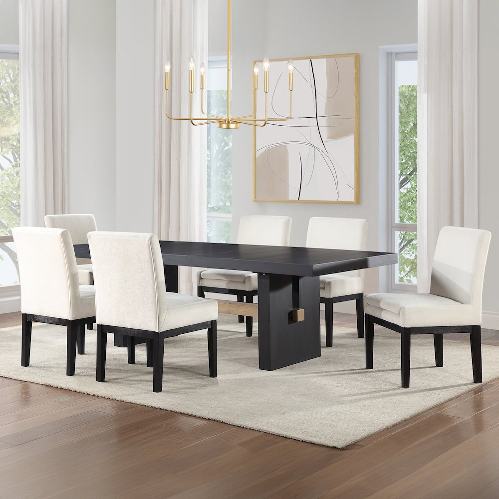 Aubrey 7-Piece Upholstered Parsons Chair Dining Set, Black