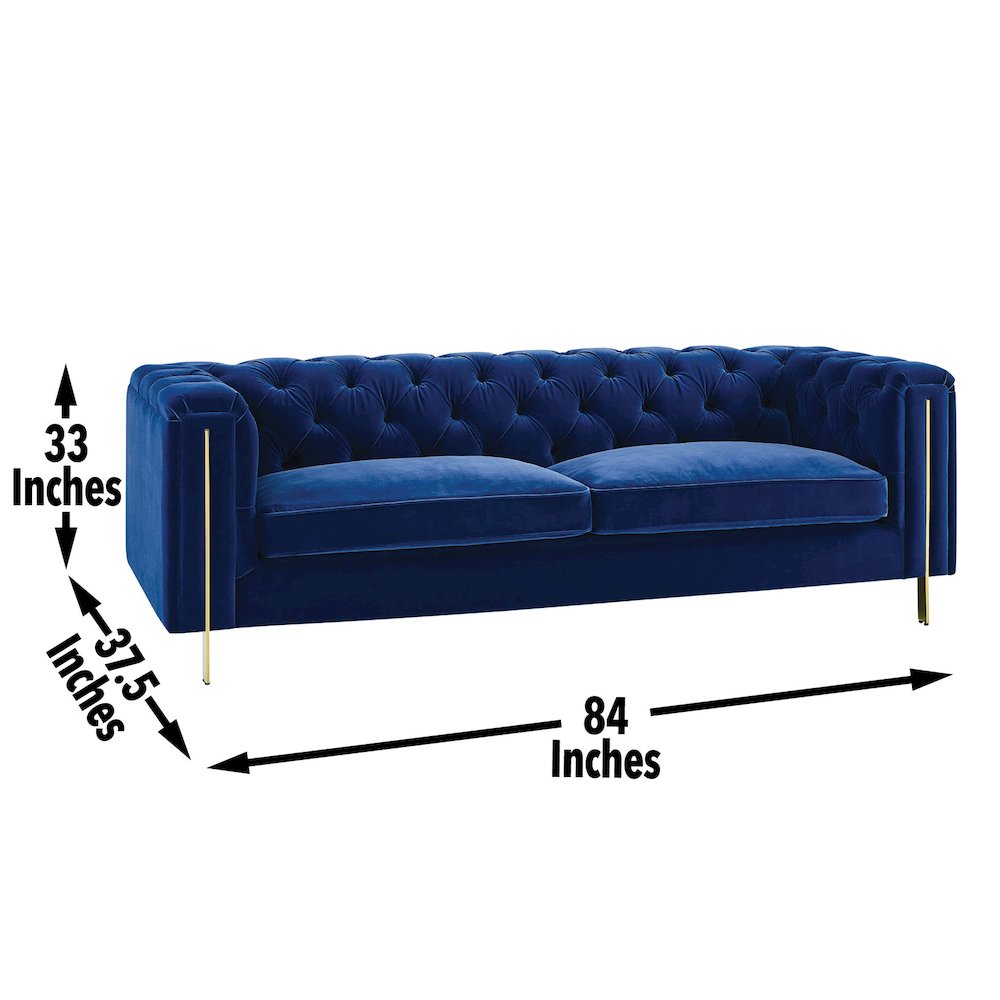 Charlene Blue Velvet Button Tufted Sofa