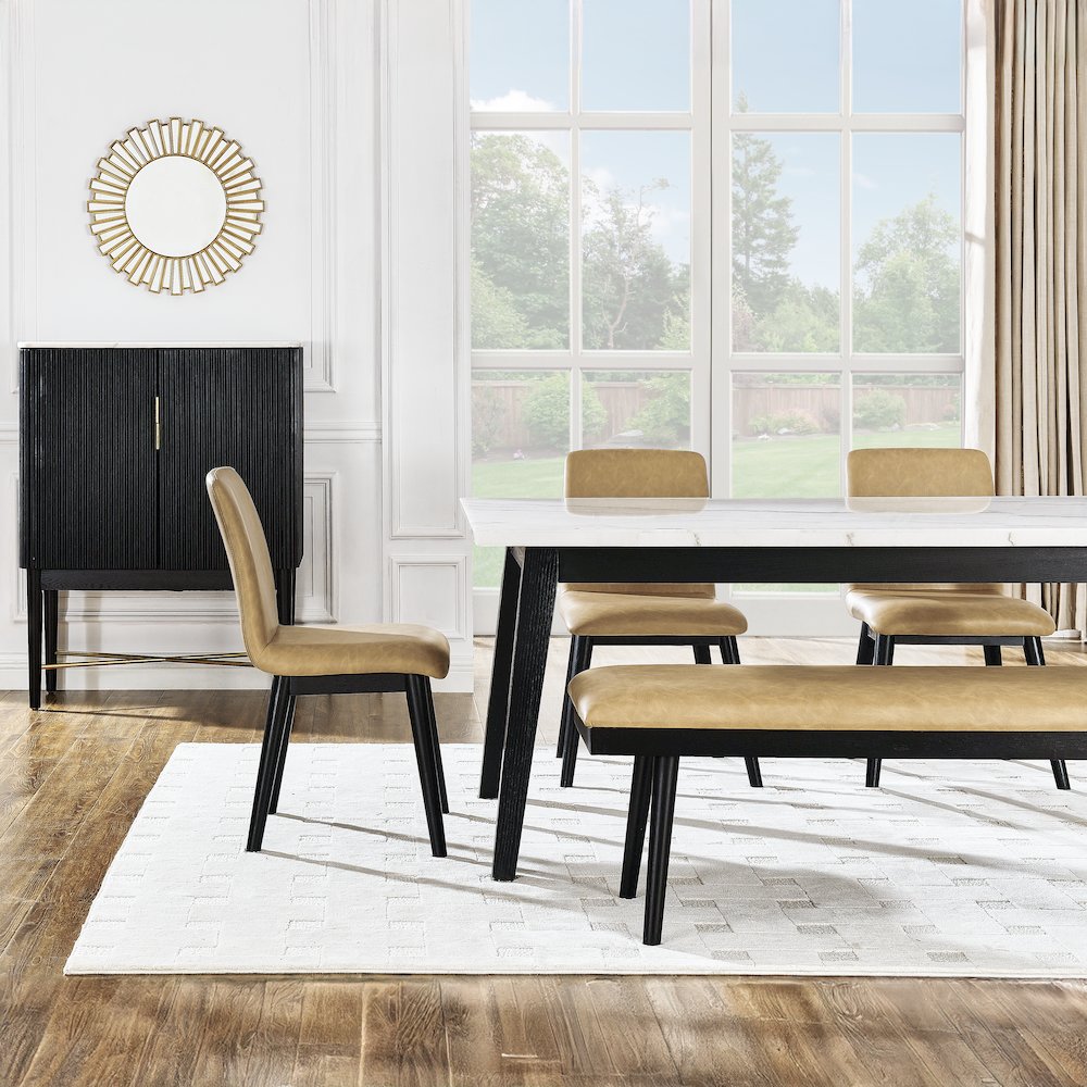 Vida 6-Piece White Marble Dining Set, Black Finish
