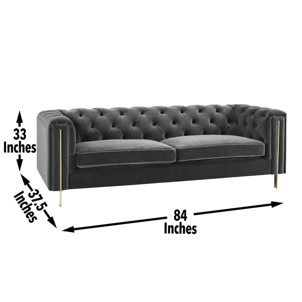 Charlene Gray Velvet Button Tufted Sofa