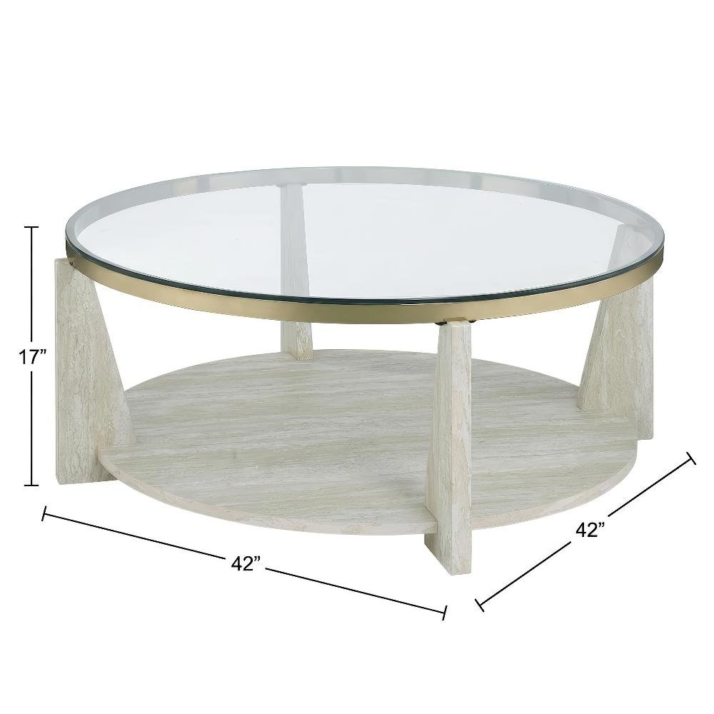 Brown Round Coffee Table with Tempered Glass Top and Casters Engineered Wood