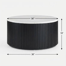 Round Black Coffee Table with White Marble Top and Casters MDF Iron Base