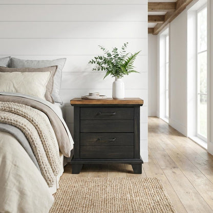 Brown Wood Bedroom Nightstand with Minimalist Design and Spacious Top