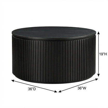 Round Coffee Table with Casters in Black Finish, Modern Stylish Design