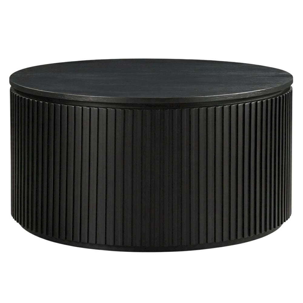 Round Coffee Table with Casters in Black Finish, Modern Stylish Design