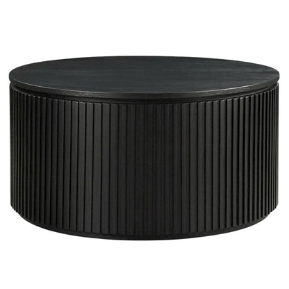 Round Coffee Table with Casters in Black Finish, Modern Stylish Design