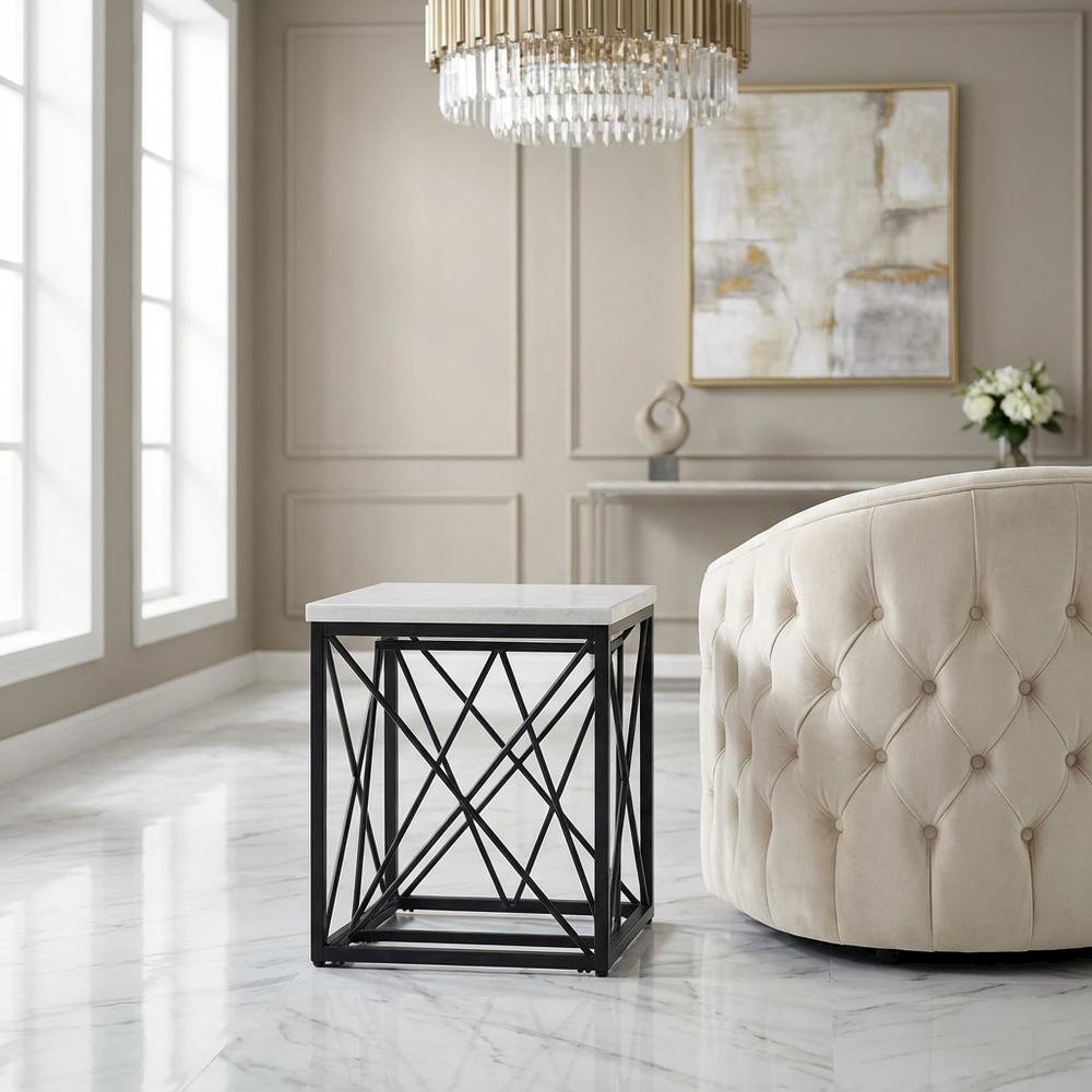 White Marble Top Square End Table with Modern Design and Sturdy Frame