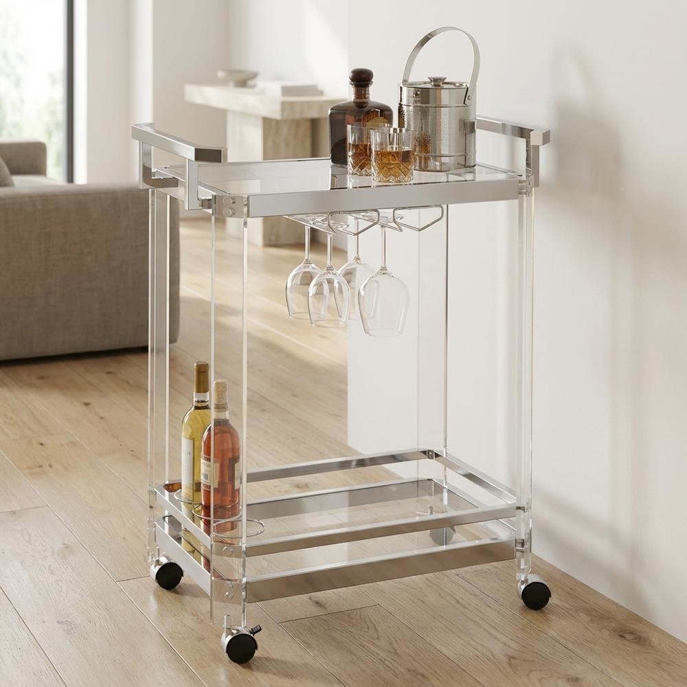Chrome Kitchen Server Cart with Sturdy Metal Frame and Modern Design