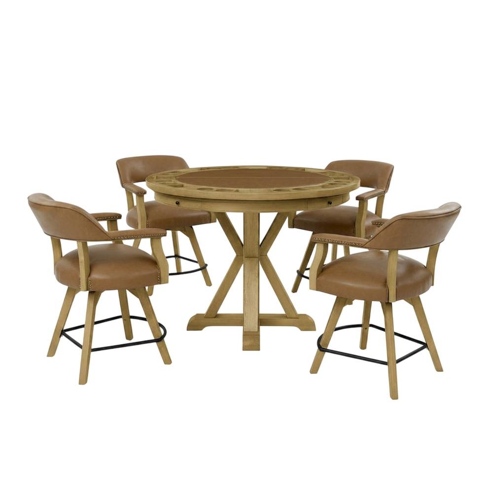 Faux Leather Counter Dining Set with Game Top, Poker Gaming Table and Chairs Set
