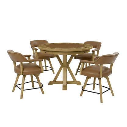 Faux Leather Counter Dining Set with Game Top, Poker Gaming Table and Chairs Set