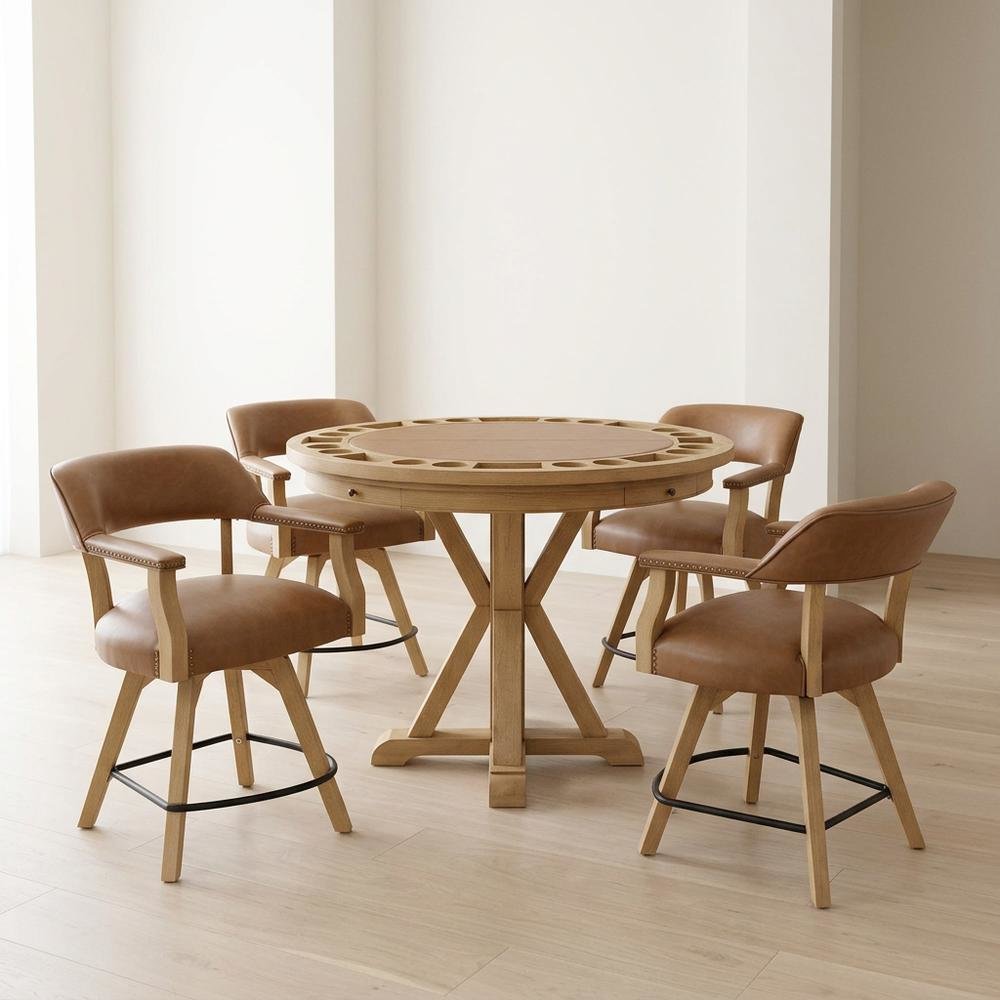 Faux Leather Counter Dining Set with Game Top, Poker Gaming Table and Chairs Set