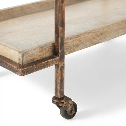 Light Distressed Finish Serving Cart with Ample Storage and Sturdy Construction