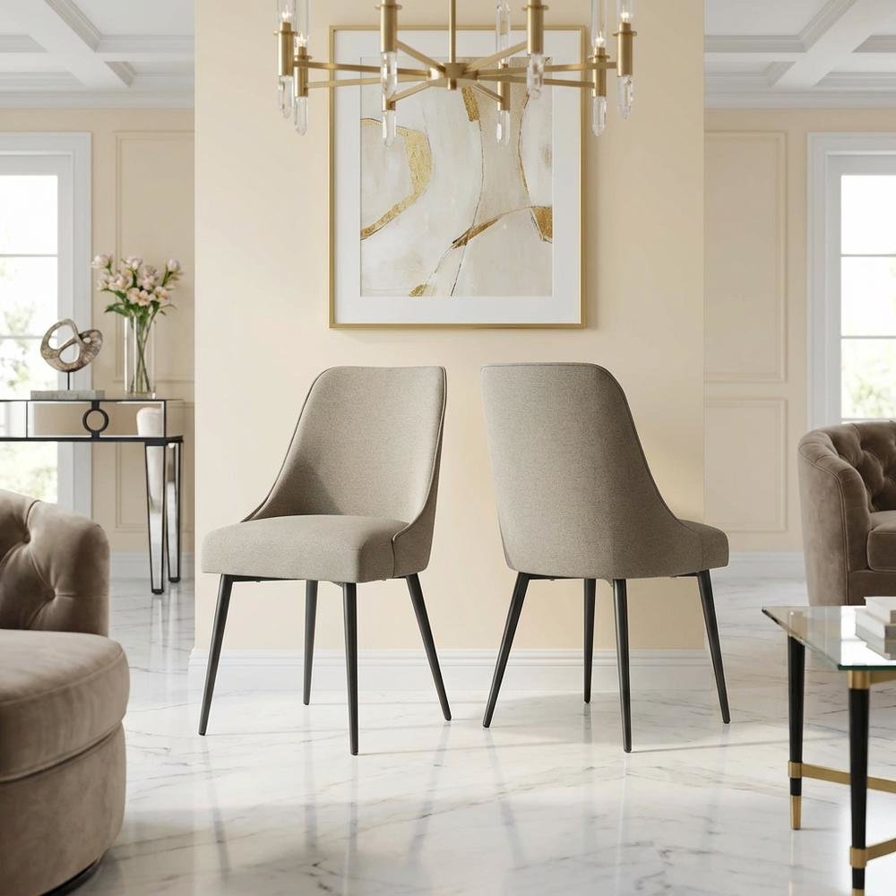 Khaki Side Chair with Dark Metal Base, Comfortable Fabric, Set of 2