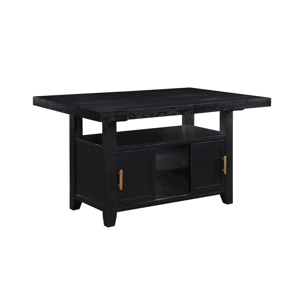 Yves Black Counter Table With Storage and 6 Grey Counter Chairs