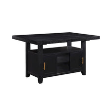Yves Black Counter Table With Storage and 6 Grey Counter Chairs