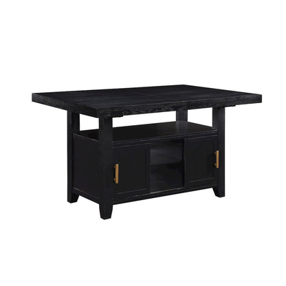 Yves Black Counter Table With Storage and 6 Grey Counter Chairs