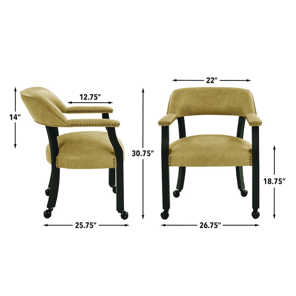 Rylie Dining Table with Game Top & 4 Captains Chairs, Sand Vegan Leather