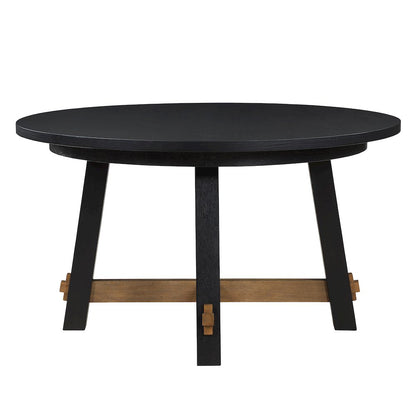 Rubberwood and MDF Round Dining Table, Pedestal Kitchen Table, Black