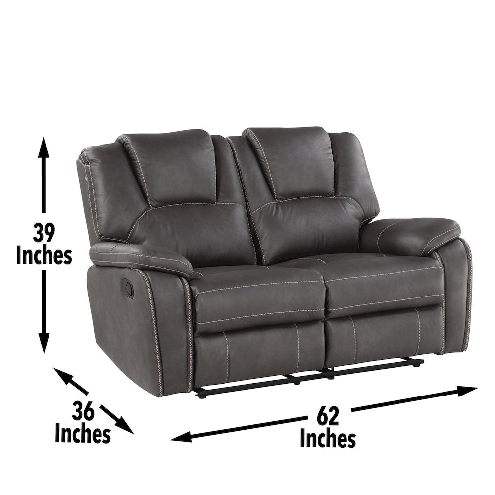 Faux Leather Manual Dual Recliner Loveseat Sofa, Small Love Seat Couch, Gray